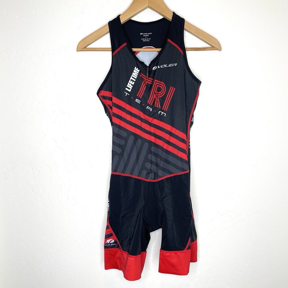 Voler Lifetime Tri Team Suit Womens Large Red Black Triathlon One Piece Pockets